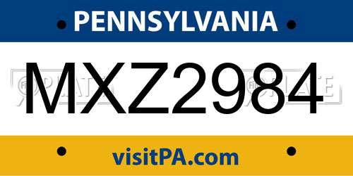 MXZ2984 Pennsylvania License Plate