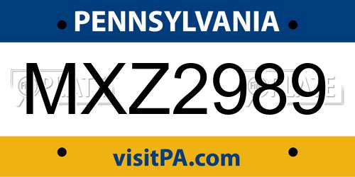 MXZ2989 Pennsylvania License Plate