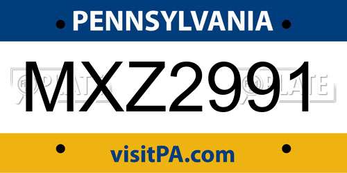 MXZ2991 Pennsylvania License Plate