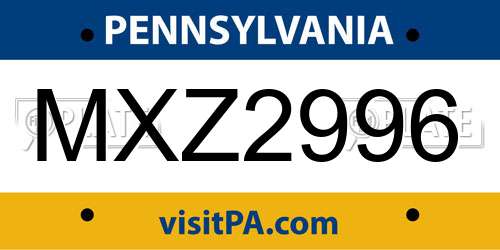 MXZ2996 Pennsylvania License Plate