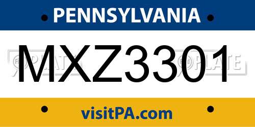 MXZ3301 Pennsylvania License Plate