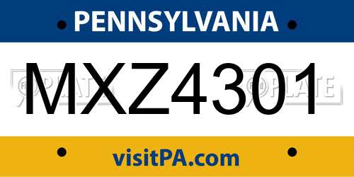 MXZ4301 Pennsylvania License Plate