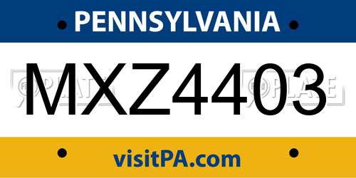 MXZ4403 Pennsylvania License Plate