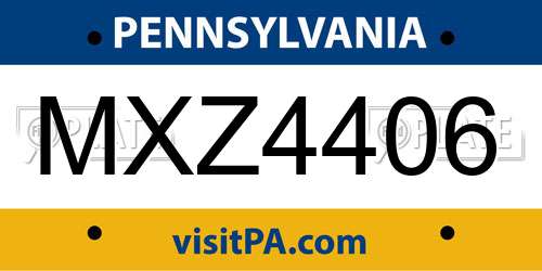 MXZ4406 Pennsylvania License Plate