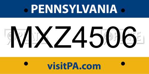 MXZ4506 Pennsylvania License Plate