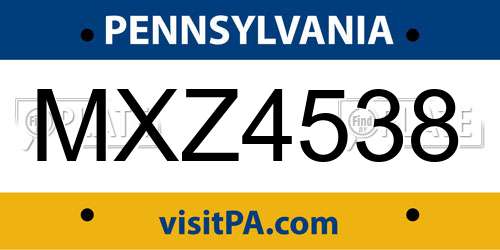 MXZ4538 Pennsylvania License Plate