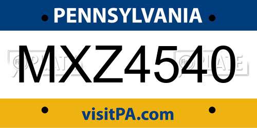 MXZ4540 Pennsylvania License Plate