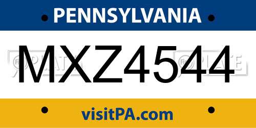 MXZ4544 Pennsylvania License Plate