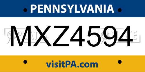 MXZ4594 Pennsylvania License Plate