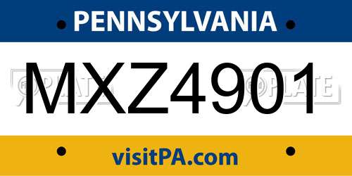 MXZ4901 Pennsylvania License Plate