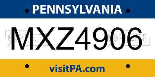 MXZ4906 Pennsylvania License Plate