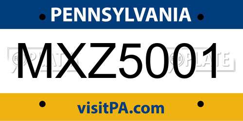 MXZ5001 Pennsylvania License Plate