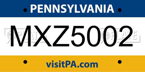 MXZ5002 Pennsylvania License Plate