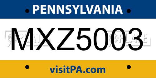MXZ5003 Pennsylvania License Plate