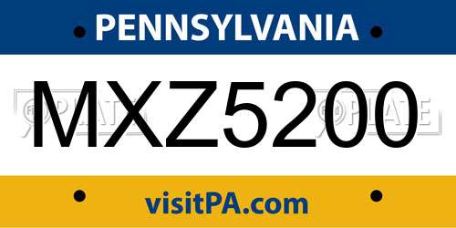 MXZ5200 Pennsylvania License Plate