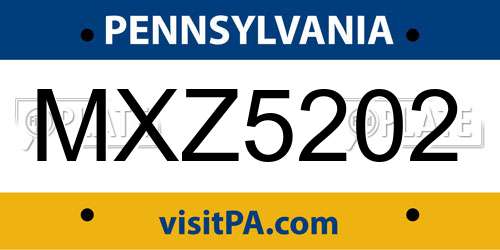 MXZ5202 Pennsylvania License Plate