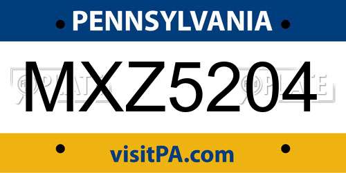 MXZ5204 Pennsylvania License Plate