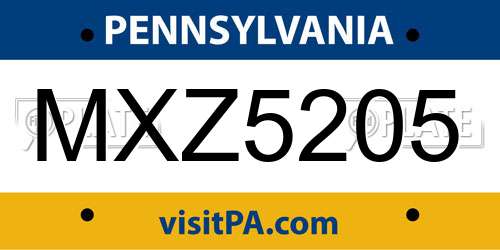 MXZ5205 Pennsylvania License Plate