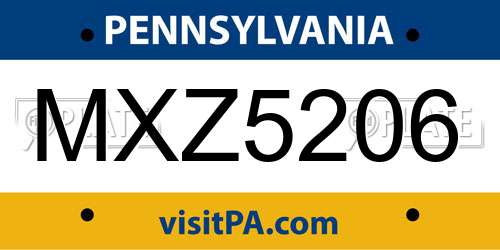 MXZ5206 Pennsylvania License Plate
