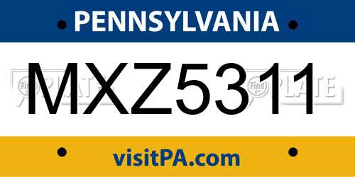 MXZ5311 Pennsylvania License Plate