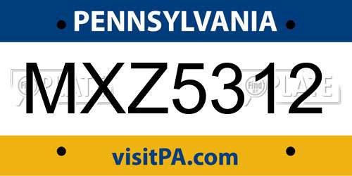 MXZ5312 Pennsylvania License Plate