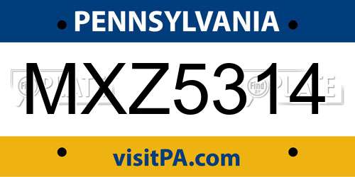 MXZ5314 Pennsylvania License Plate
