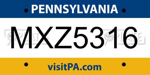 MXZ5316 Pennsylvania License Plate