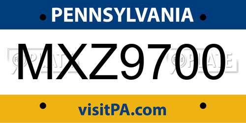 MXZ9700 Pennsylvania License Plate