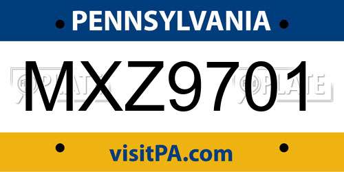 MXZ9701 Pennsylvania License Plate