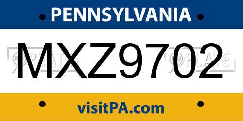 MXZ9702 Pennsylvania License Plate