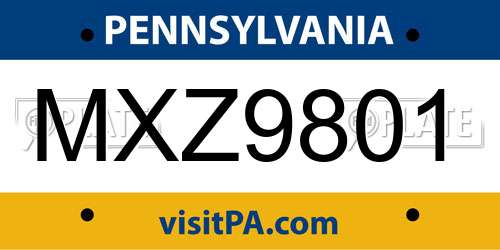 MXZ9801 Pennsylvania License Plate