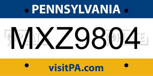 MXZ9804 Pennsylvania License Plate