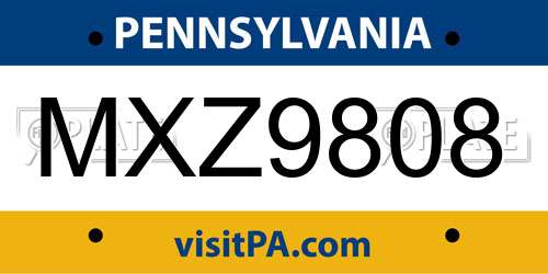 MXZ9808 Pennsylvania License Plate