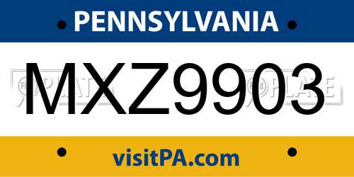 MXZ9903 Pennsylvania License Plate