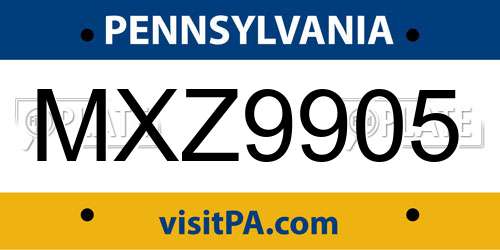 MXZ9905 Pennsylvania License Plate