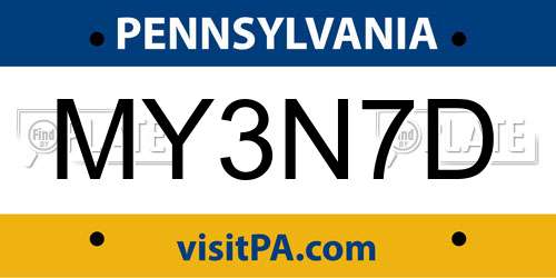 MY3N7D Pennsylvania License Plate