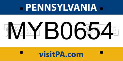 MYB0654 Pennsylvania License Plate
