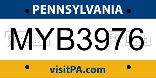 MYB3976 Pennsylvania License Plate