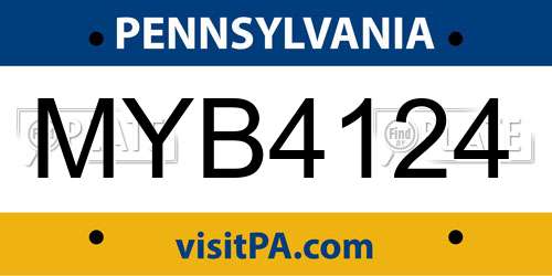 MYB4124 Pennsylvania License Plate