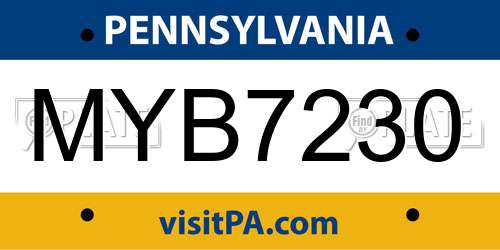 MYB7230 Pennsylvania License Plate