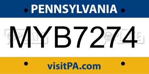 MYB7274 Pennsylvania License Plate