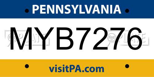MYB7276 Pennsylvania License Plate