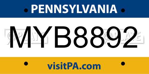 MYB8892 Pennsylvania License Plate