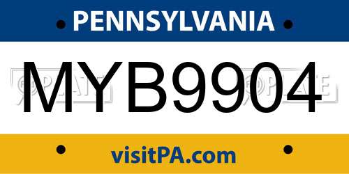 MYB9904 Pennsylvania License Plate