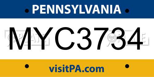 MYC3734 Pennsylvania License Plate