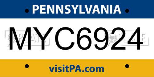 MYC6924 Pennsylvania License Plate