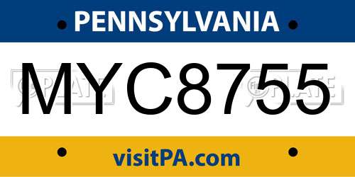 MYC8755 Pennsylvania License Plate