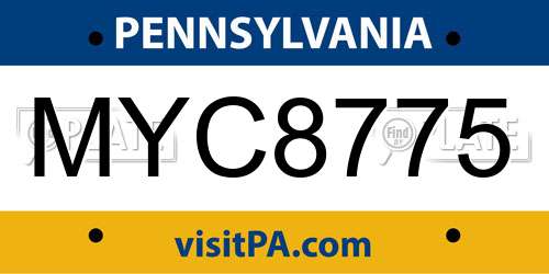 MYC8775 Pennsylvania License Plate