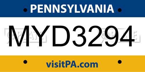 MYD3294 Pennsylvania License Plate