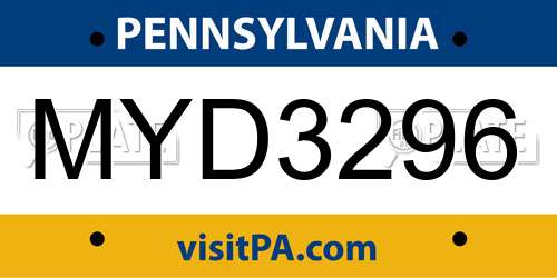 MYD3296 Pennsylvania License Plate